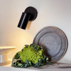 Modern black wall spotlight with switch and cord