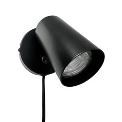 Modern black wall spotlight with switch and cord