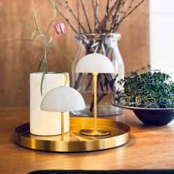 ALONG LED Minibordlampe beige/messing 2 stk. i ske med bakke