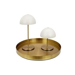 ALONG LED Minibordlampe beige/messing 2 stk. i ske med bakke