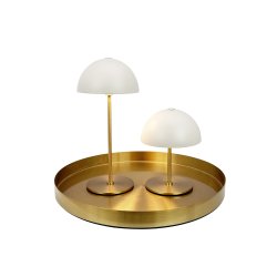 ALONG LED Minibordlampe beige/messing 2 stk. i ske med bakke