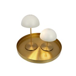 ALONG LED Minibordlampe beige/messing 2 stk. i ske med bakke