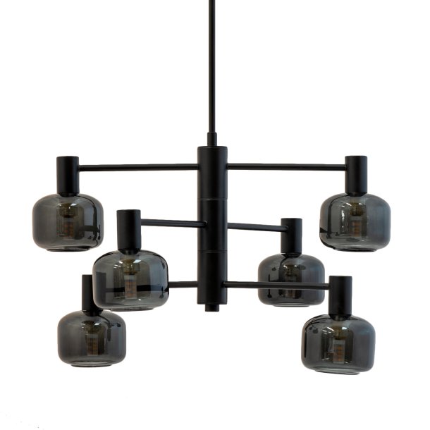 Arp 6-bulb chandelier black/smoke