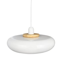 Planet pendel blank hvid / med lys tr ring