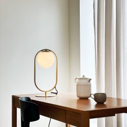 Reims bordlampe med bue og glas kuppel - lav