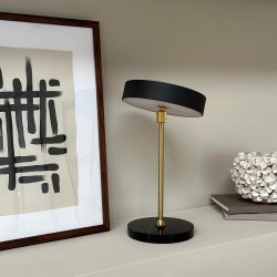 MOONLIGHT LED Rechargeable table lamp black with black marble, brass